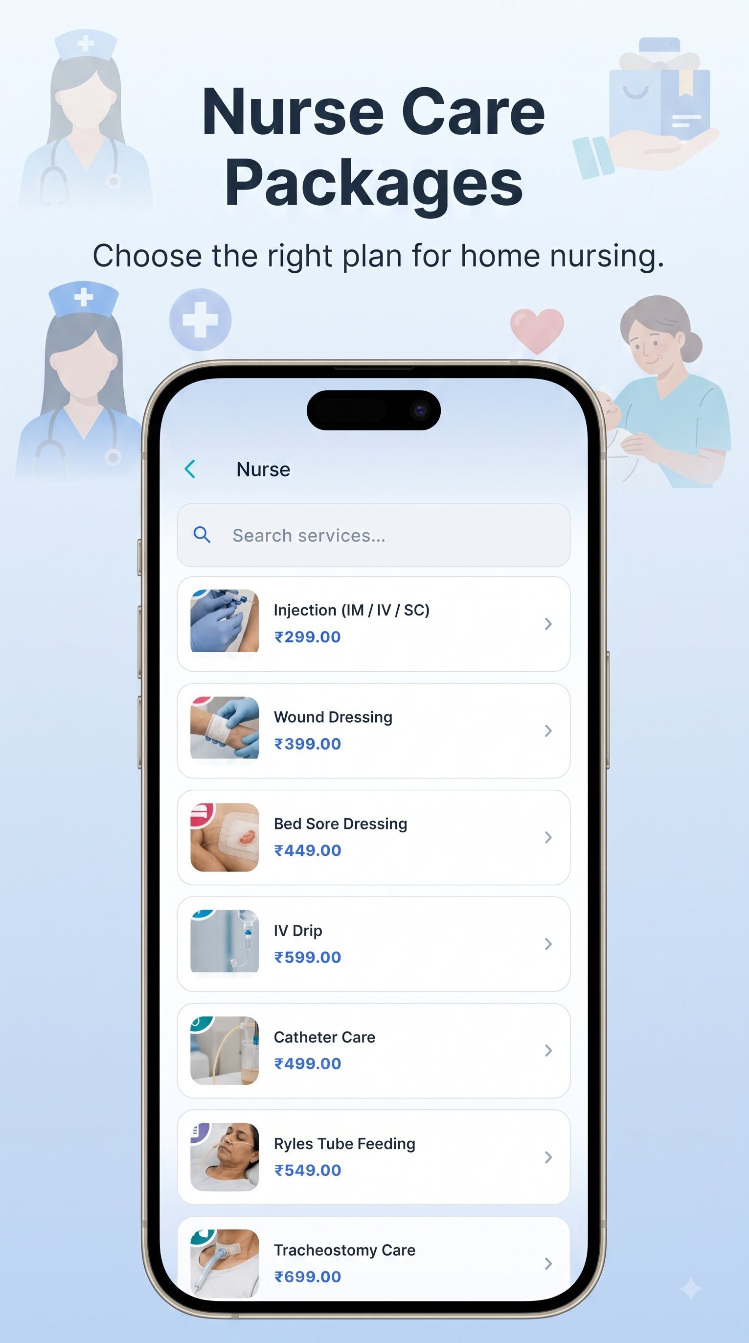 Nurse care packages with service prices