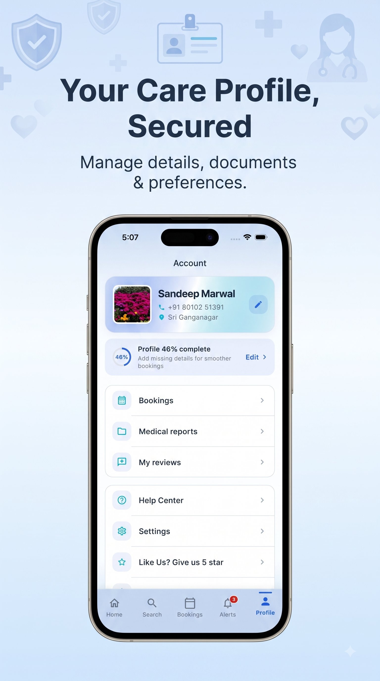 Secure care profile and documents
